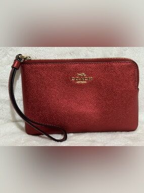 Coach Red Leather Corner Stitch Wristlet - COACH Signature Logo